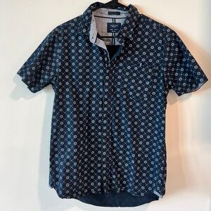 Men’s Navy Print Collared Shirt, S